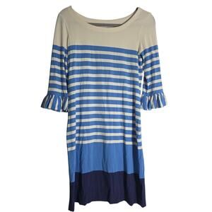 Womens Lilly Pulitzer Blue Stripe Ruffle Sleeve Dress XS CoastalPreppy Casual